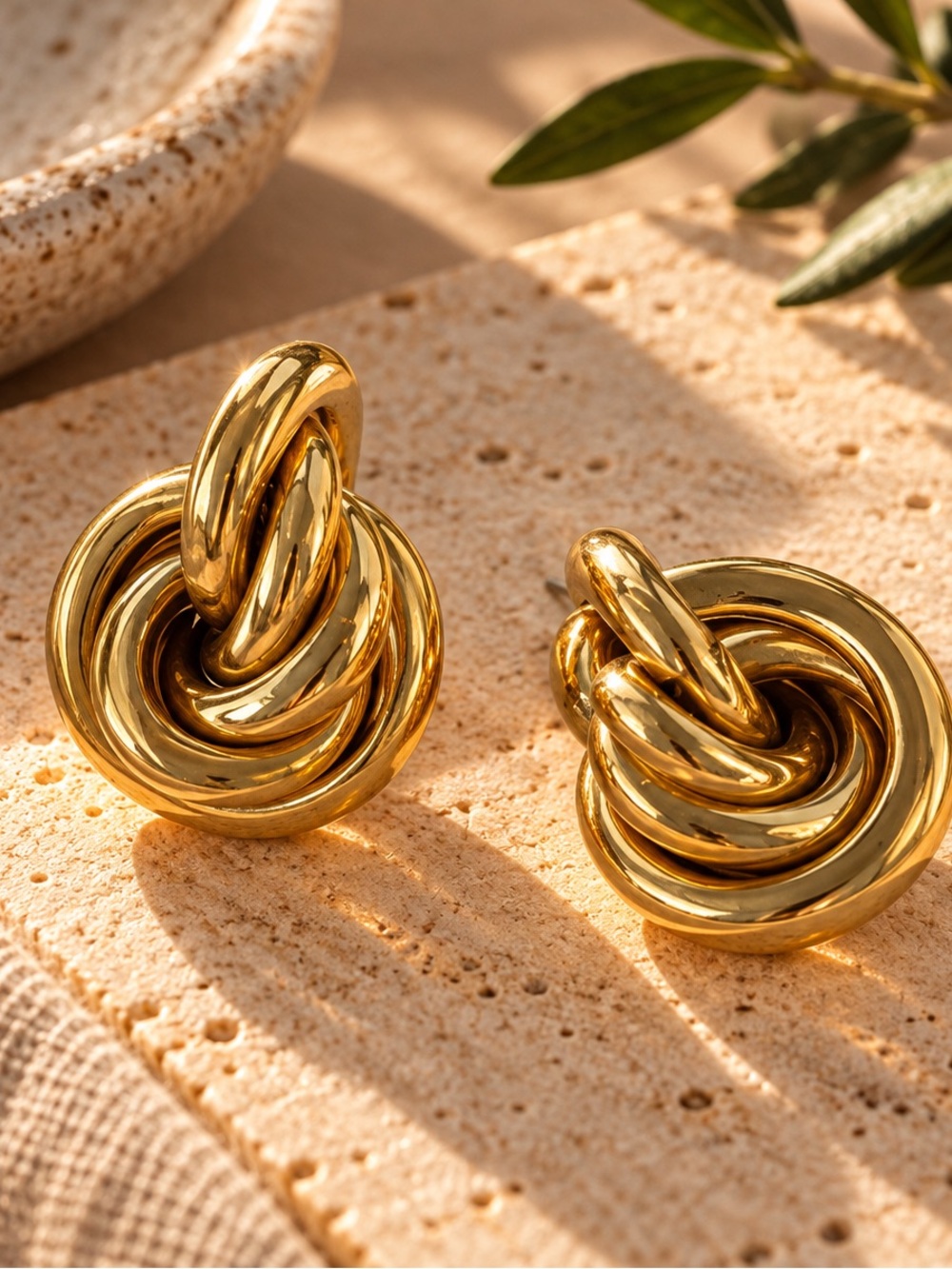 Vintage Gold-Tone Knot Statement Earrings